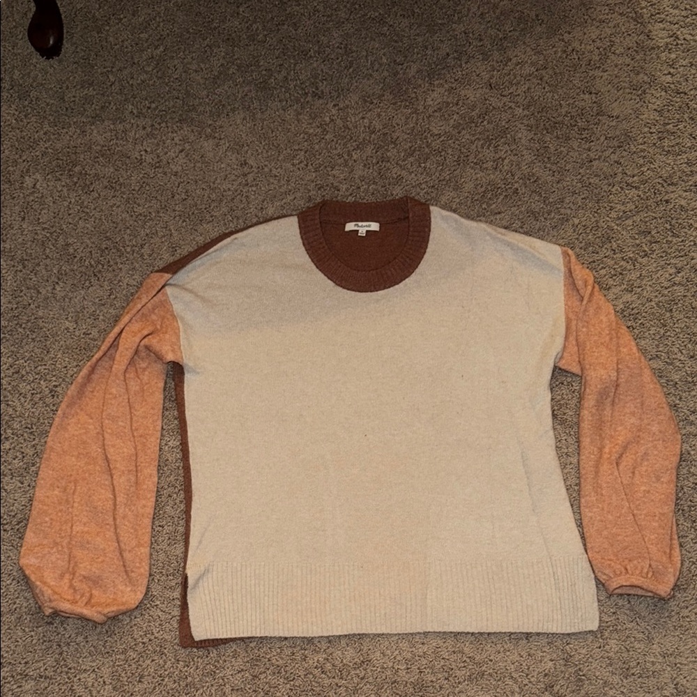 Madewell Cream and Brown Crewneck Sweater
